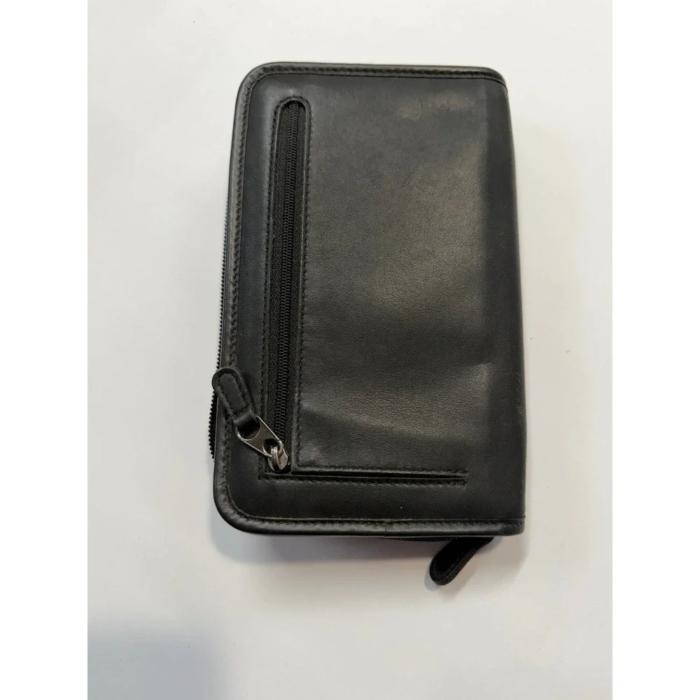 Rare Coach Black Leather Zip Around Travel Wallet Organizer Card Holder Case